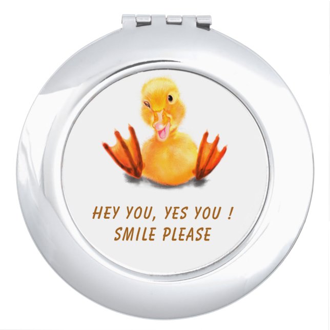 Funny Compact Mirror Happy Duck - Custom Text (Front)