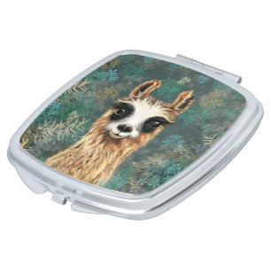 Funny Compact Mirror with Curious Baby Llama