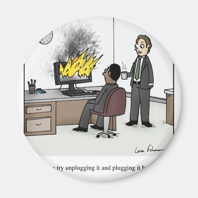 Funny Computer and Technology Office Cartoon Magnet (Front)