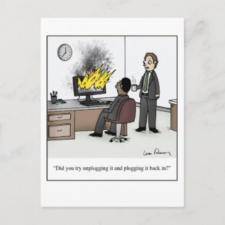 Funny Computer and Technology Office Cartoon Postcard