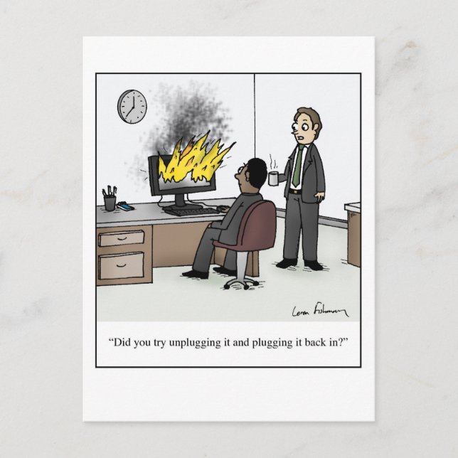 Funny Computer and Technology Office Cartoon Postcard (Front)