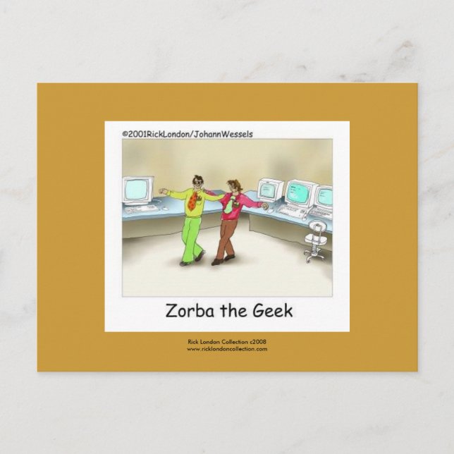 Funny Computer Geek Cartoon Hand-Designed Apron Postcard (Front)