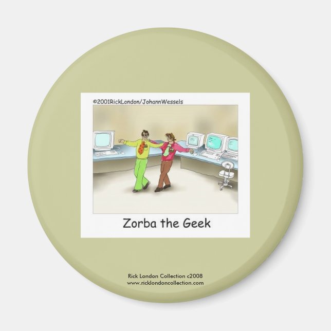 Funny Computer Geek Cartoon On Novelty Button Magnet (Front)