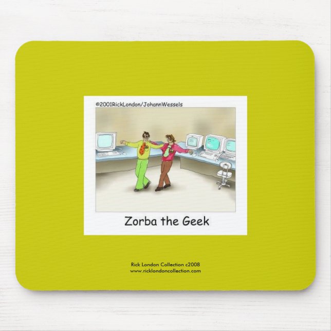 Funny Computer Geek Cartoon On Quality Mouse Pad (Front)