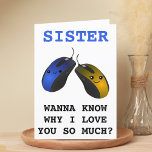 Funny Computer Mouse Click Sister Happy Birthday Thank You Card<br><div class="desc">Looking for a unique way to express your love and humor to your sister? Our funny computer mouse greeting card is the perfect choice for your sister on her birthday! Customize it by adding your own personal message. Design features two happy blue and gold computer mice. Great way to send...</div>