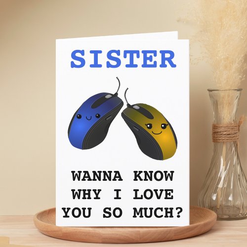 Funny Computer Mouse Click Sister Happy Birthday Thank You Card