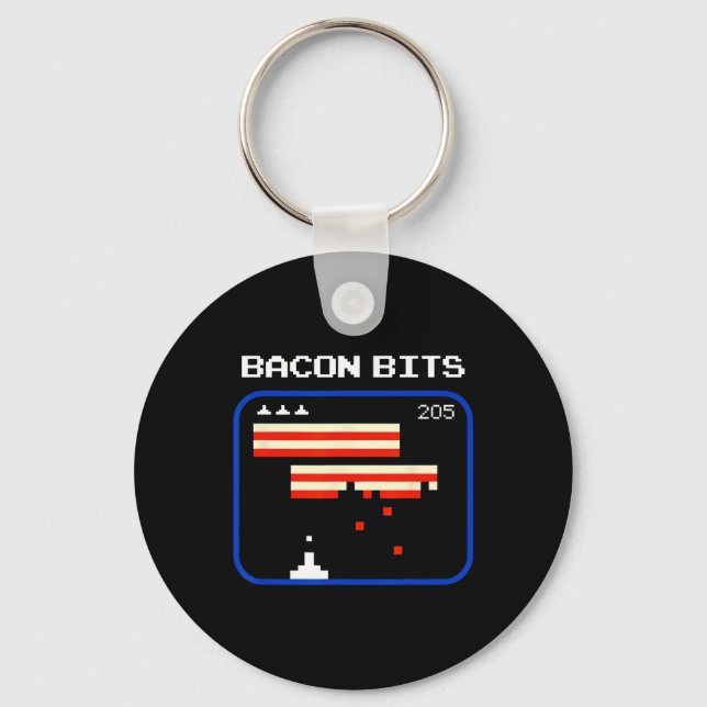 Funny Con 8-bits Video Game Player Retro Nerd Geek Keychain (Front)