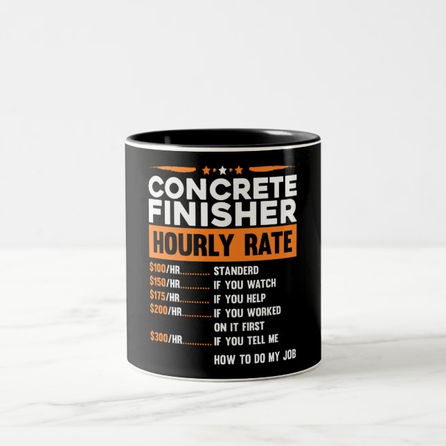 Funny Concrete Finisher Hourly Rate Two-Tone Coffee Mug (Center)