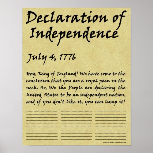 Funny Condensed Declaration of Independence Poster
