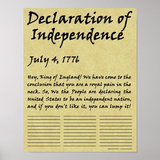 Funny Condensed Declaration of Independence Poster | Zazzle