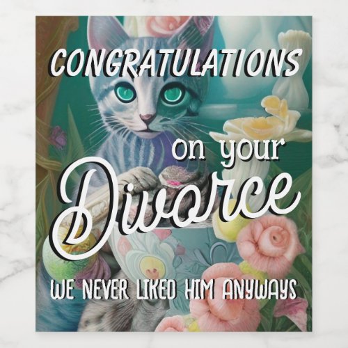 Funny Congratulations on Divorce Old Cat Lady Wine Label