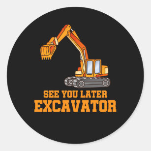 Funny Construction Excavator Boys Toddler Classic Round Sticker