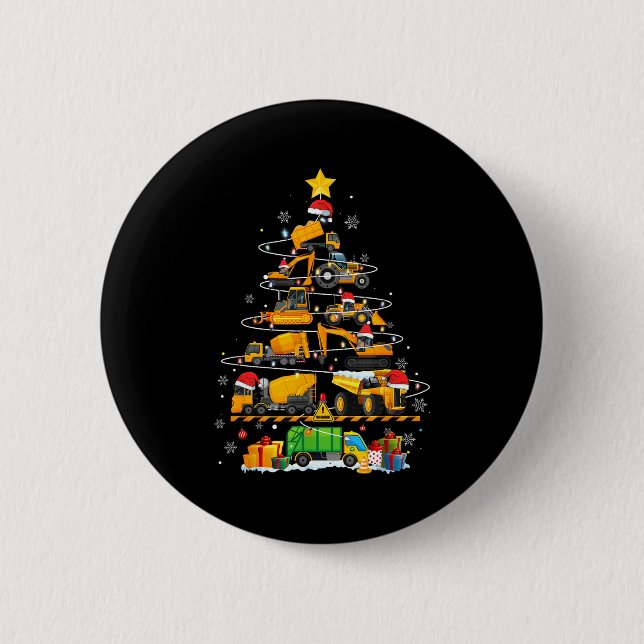 Funny Construction Excavator Truck Christmas Tree  Button (Front)
