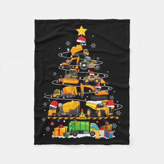 Funny Construction Excavator Truck Christmas Tree  Fleece Blanket (Front)