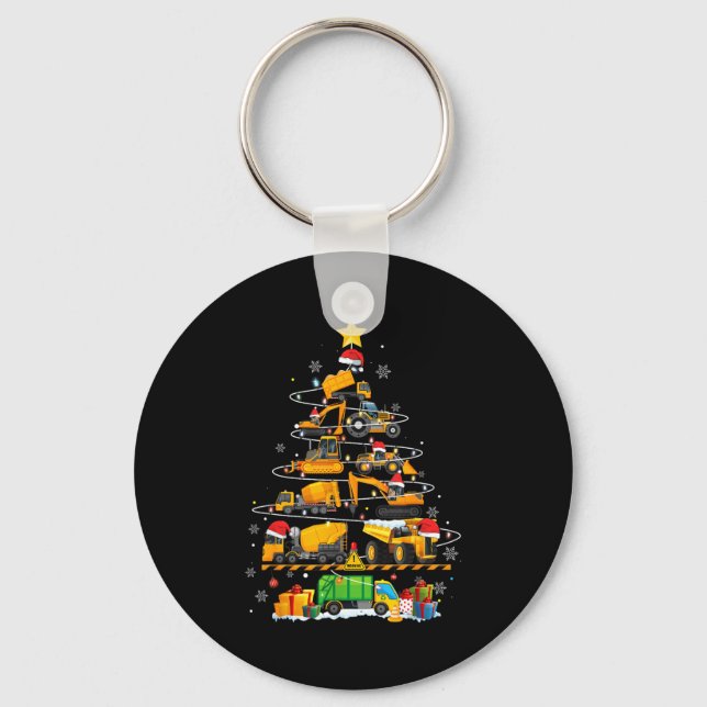 Funny Construction Excavator Truck Christmas Tree  Keychain (Front)