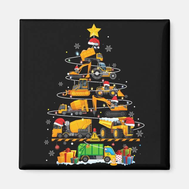 Funny Construction Excavator Truck Christmas Tree  Magnet (Front)