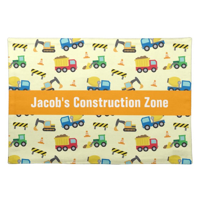 Funny Construction Vehicles Pattern for Boys Cloth Placemat (Front)