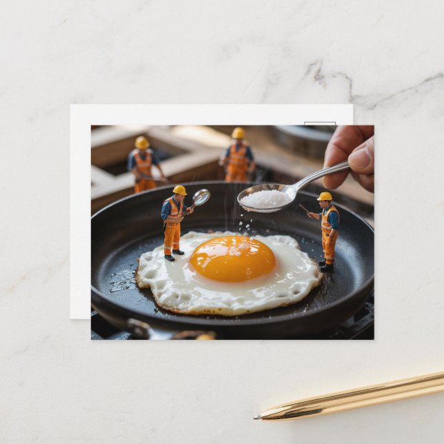Funny Construction Workers Fixing Eggs Postcard (Front/Back In Situ)
