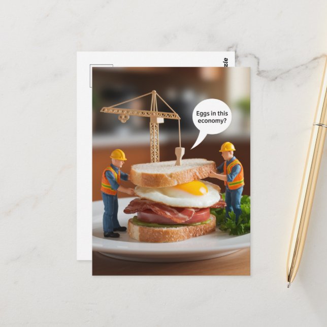 Funny Construction Workers Making a Sandwich Postcard (Front/Back In Situ)
