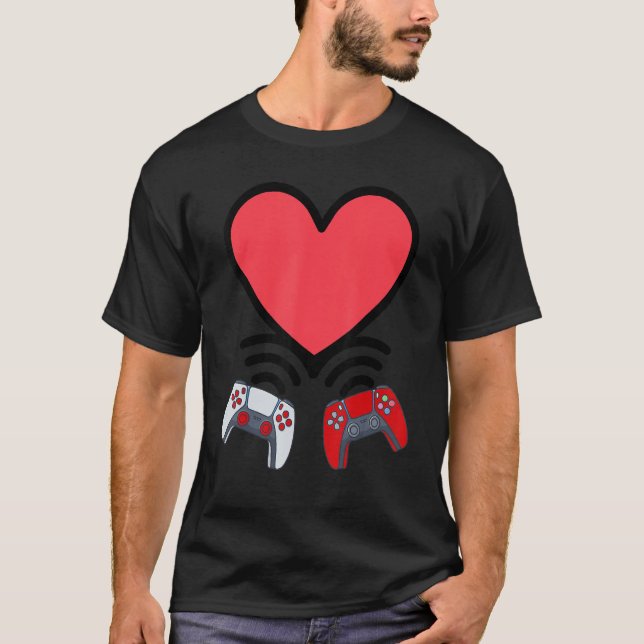Funny Controllers Heart Boys Kids Video Gamer Vale T-Shirt (Front)