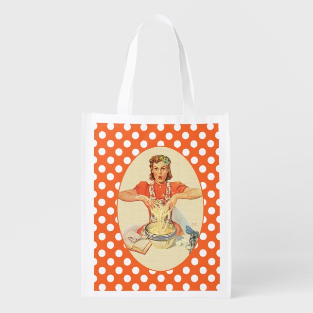Funny Cook Polka Dot Grocery Bag (Front)