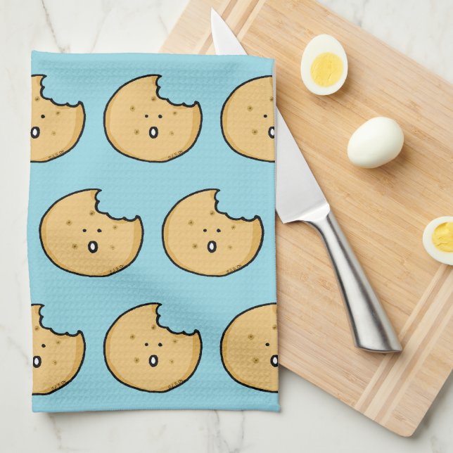 Funny Cookie Cartoon with Bite Kitchen Towel (Quarter Fold)
