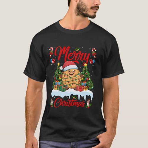 Funny Cookie Xmas Tree Lighting Santa Hat Cookie C T_Shirt