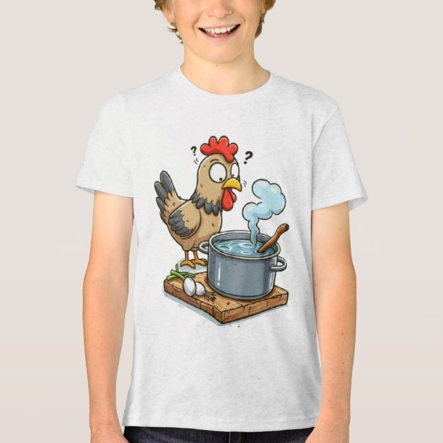 Funny Cooking Chicken Apron – Hen Making Soup Tri-Blend Shirt (Front)