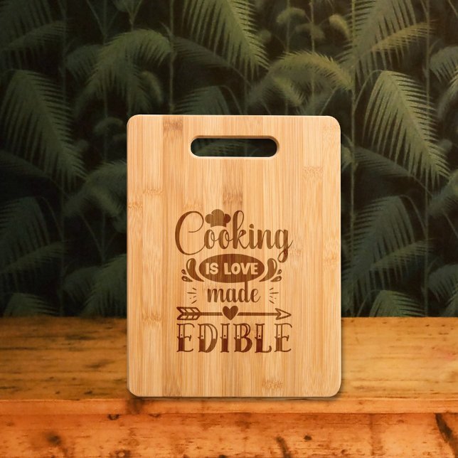 Funny Cooking is Love, Kitchen Quote Engraved Cutting Board (Creator Uploaded)