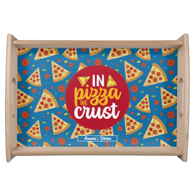 Funny Cooking Italian Food Pun Retro Pizza Pattern Serving Tray (Front)