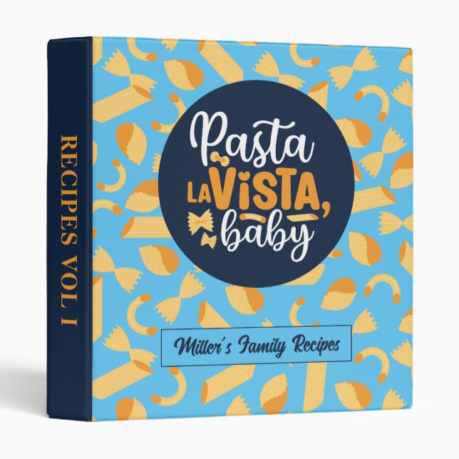 Funny Cooking Italian Food Retro Pasta Pattern 3 Ring Binder (Front/Spine)