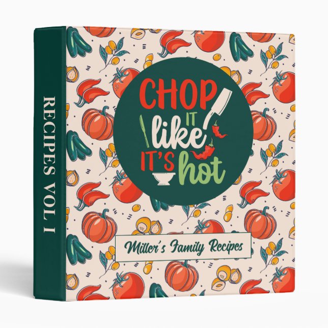 Funny Cooking Pun Chop It Vegetable Pattern 3 Ring Binder (Front/Spine)