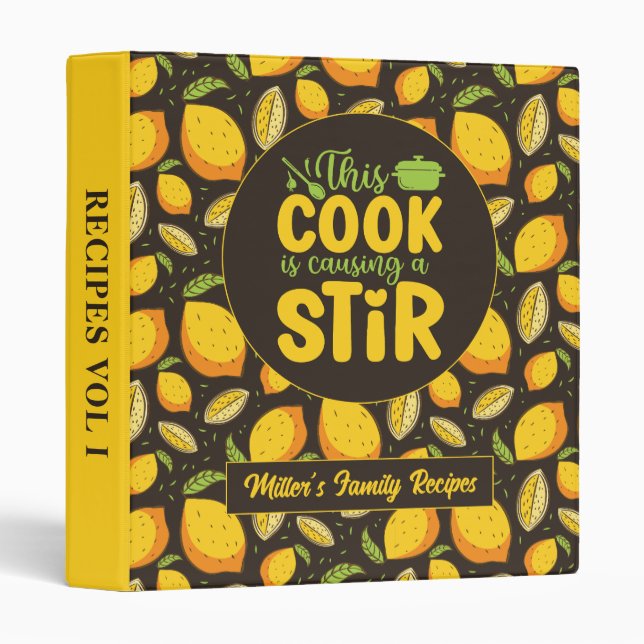Funny Cooking Pun Citrus Fruit Lemon Pattern 3 Ring Binder (Front/Spine)