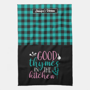 Funny Cooking Pun Good Thymes In The Kitchen Plaid Towel