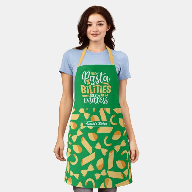 Funny Cooking Pun Italian Food Chef Pasta Pattern Apron (Worn)