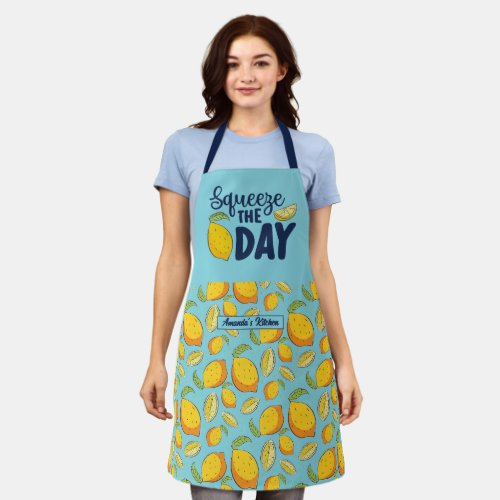 Funny Cooking Pun Squeeze The Day Lemon Pattern Apron