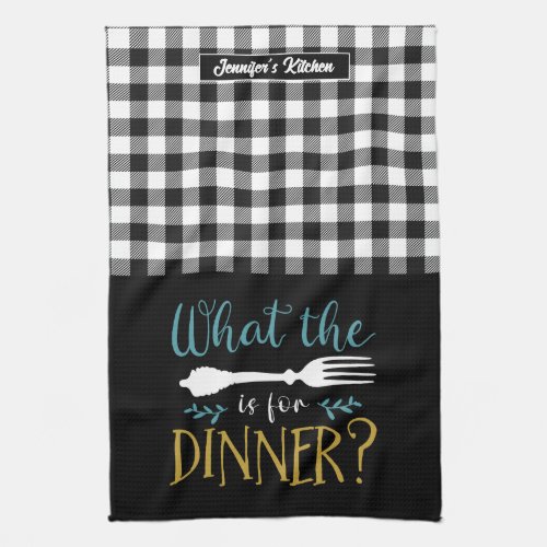 Funny Cooking Pun What The Fork For Dinner Plaid Kitchen Towel