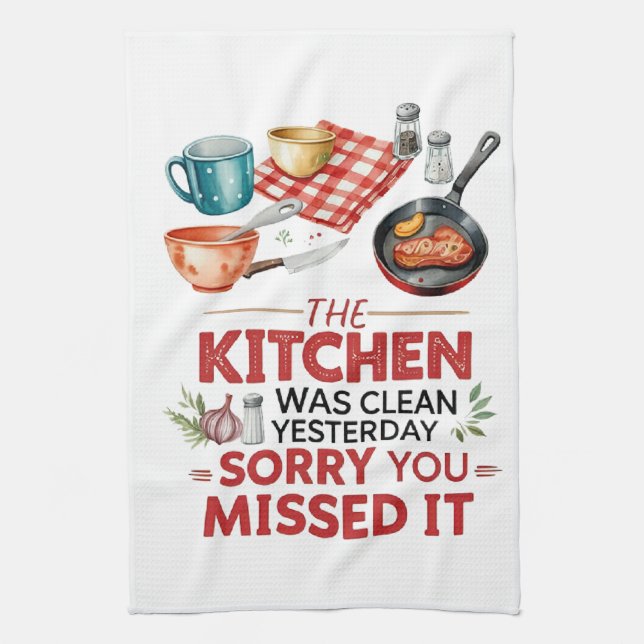 Funny Cooking Quote with Utensils Kitchen Towel (Vertical)