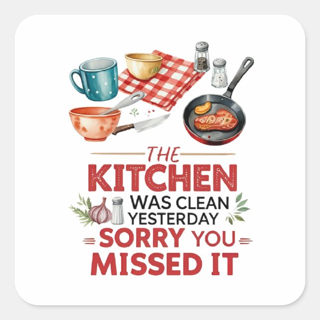 Funny Cooking Quote with Utensils Square Sticker (Front)