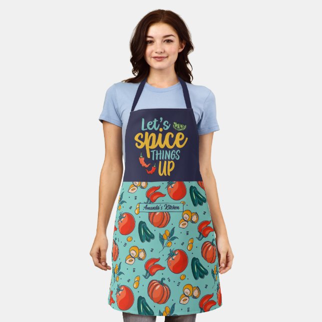 Funny Cooking Spice Things Up Vegetable Pattern Apron (Worn)