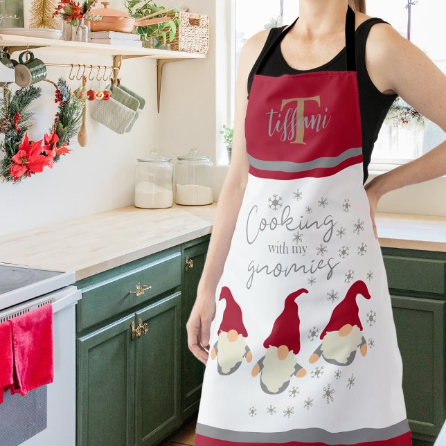 Funny Cooking with my Gnomies Holidays Design Adul Apron (Creator Uploaded)