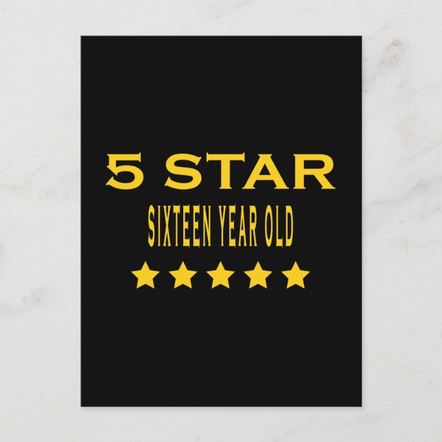 Funny Cool 16th Birthdays : Five Star Sixteen Postcard (Front)