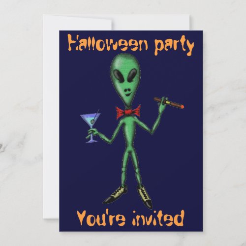 Funny cool alien Halloween party invitation card