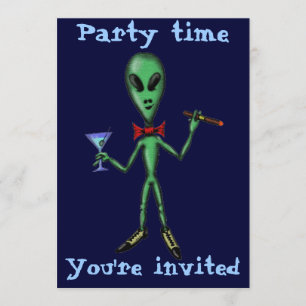 Funny cool alien party invitation card design