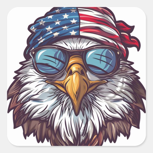 Funny, cool American eagle Square Sticker (Front)