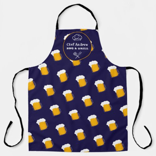 Funny cool beer pattern stein blue BBQ grill Chef Apron