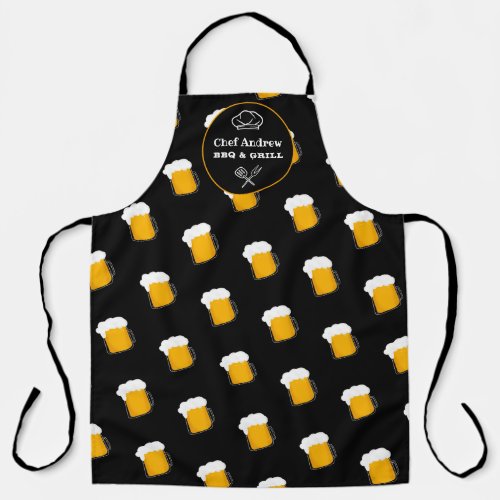 Funny cool beer pattern stein pint BBQ grill Chef Apron