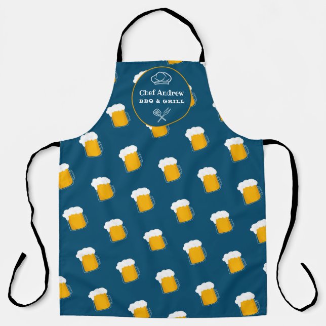 Funny cool beer pattern stein pint BBQ grill Chef Apron (Front)