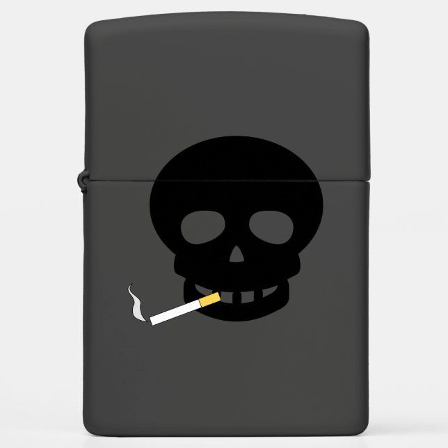 Funny Cool Black Skull Smoking Cigarette Mens Zippo Lighter (Front)