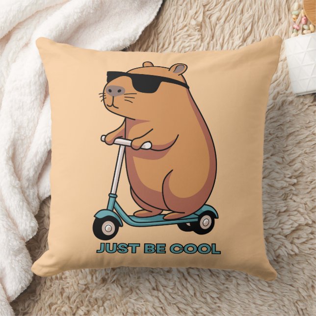 Funny Cool Capybara Scooter Vibes Throw Pillow (Blanket)